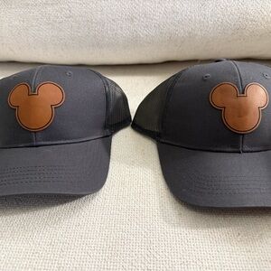 NEVER BEEN WORN Grey/Brown leather Mickey Mouse baseball hats ($40 for both)